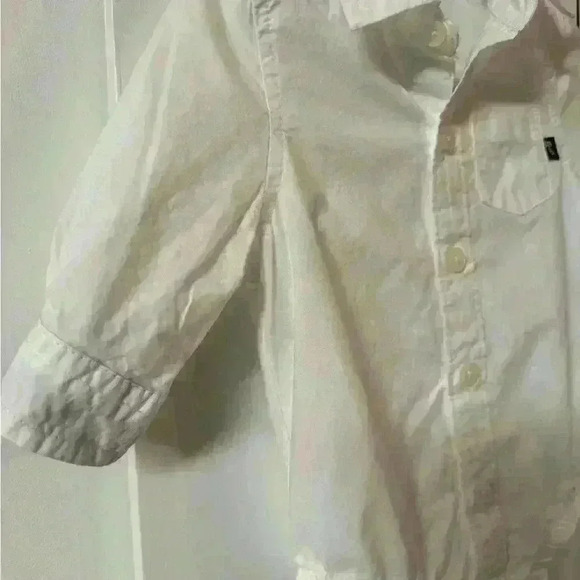 Baby Bgosh white collar button up onesie with cuffed denim sleeve size 3m EUC - Picture 4 of 6
